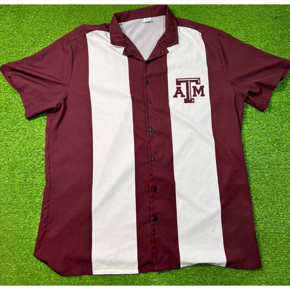 Retro Texas A&M Button Down XL Aggie‎ "Bowling" Shirt Maroon White